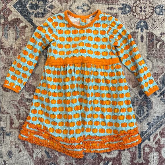 Tara Collection orange teal pumpkin ruffle long sleeve flare dress SIZE 18M - Picture 1 of 4